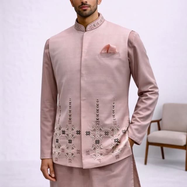 Rose Pink Kurta Set with Nehru Jacket