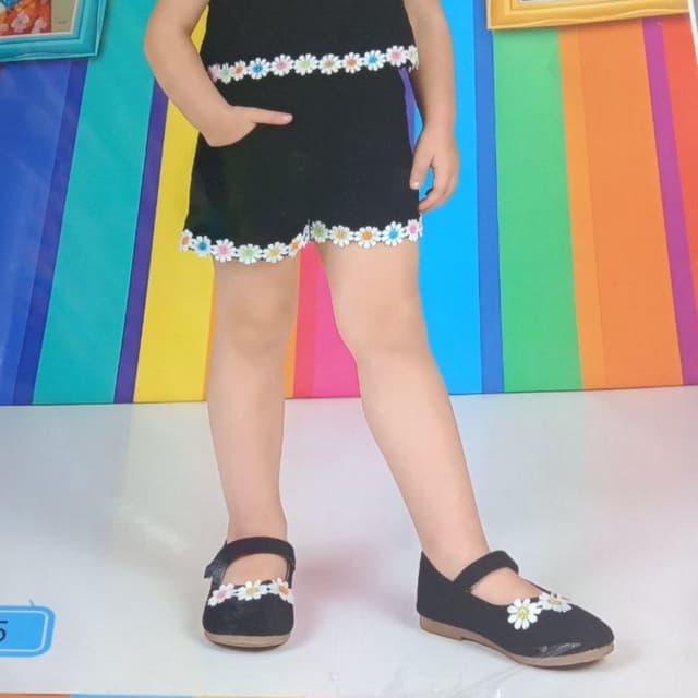 Black with multicolor floral accents Shorts set