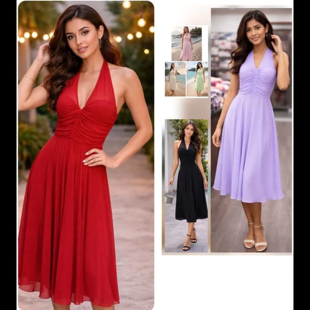 Red, Lavender, Black, Pink, Beige, Mint Green Dress