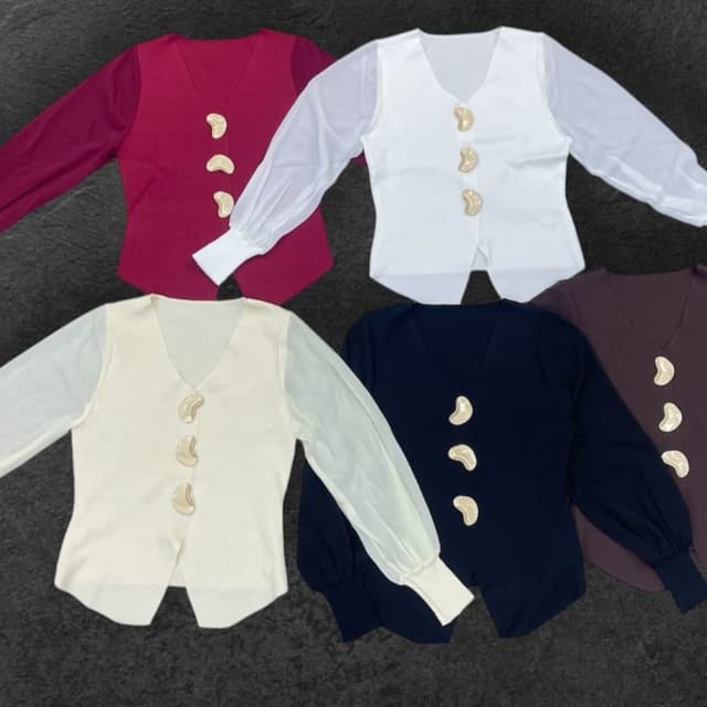 Maroon, White, Cream, Navy Blue Blouse