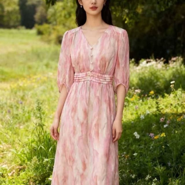 Pink and white abstract print Dress