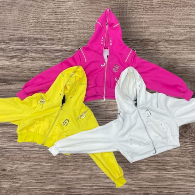 Hot Pink, Yellow, White Cropped Hoodie