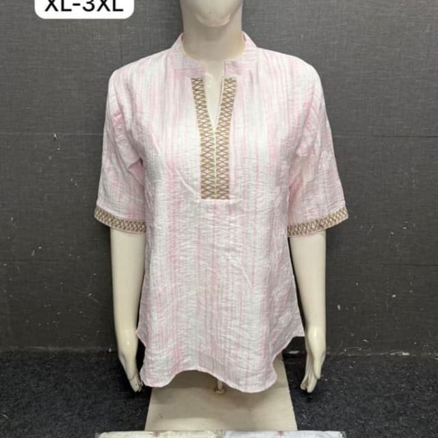 Pink and White stripes, Beige embellishments Tunic Top