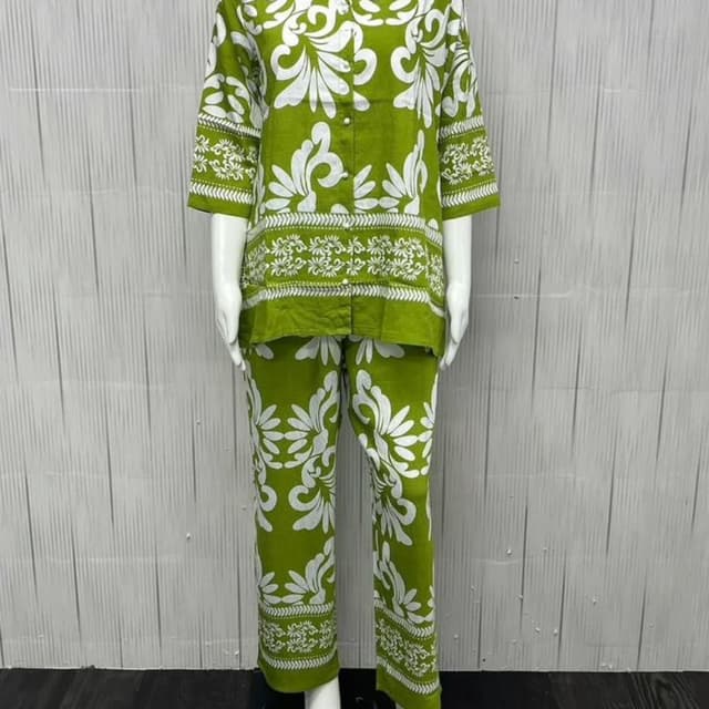 Green and White Pajama Set