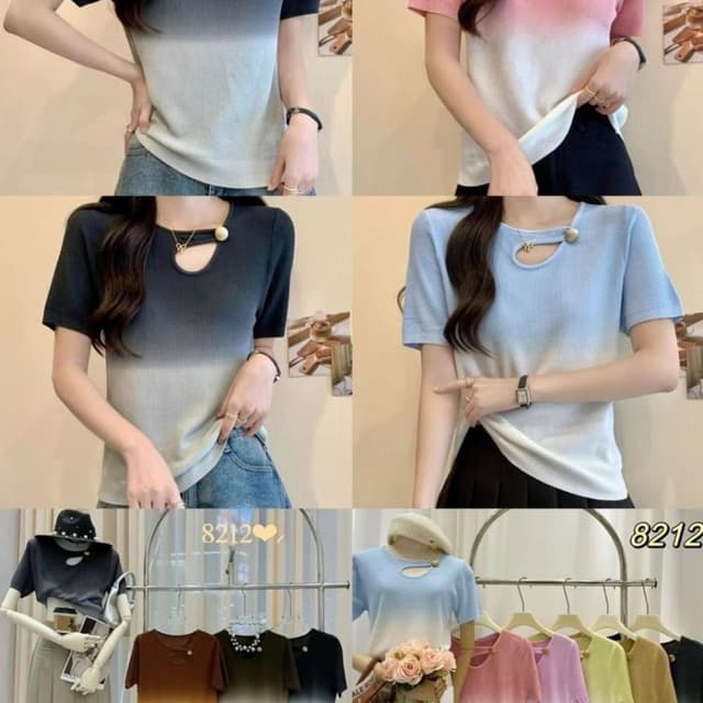 Ombre: Navy to light grey, Pink to white, Light blue to white, Brown to light beige, Olive green to dark brown, Black to grey, Pink to white, Lavender to white, Light green to white Short-sleeved knit top