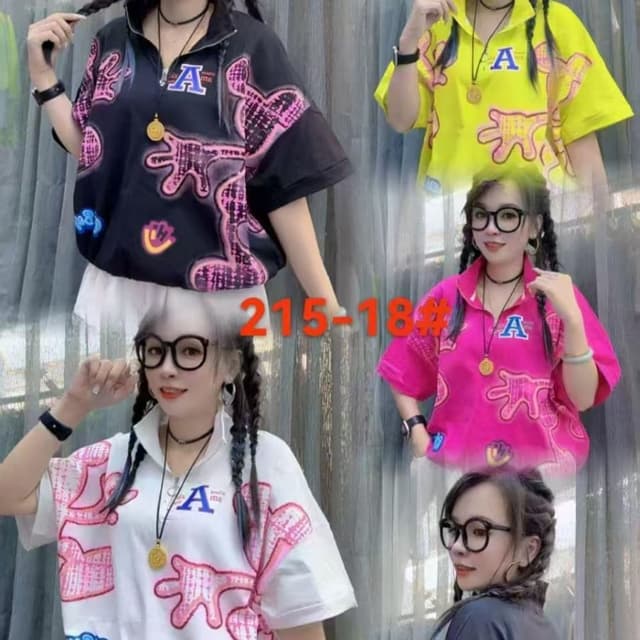 Black, Yellow, Pink, White, Blue Shirt