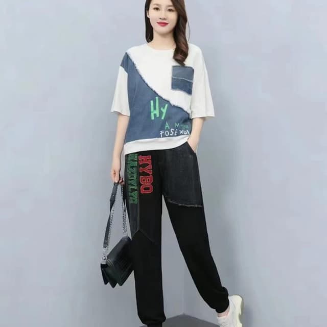 White, Blue, Black, Green, Red T-shirt and Pants set