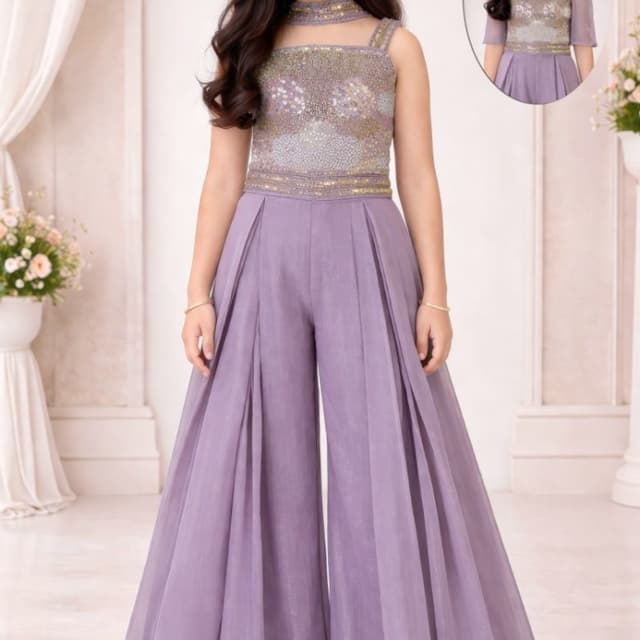 Lavender and Silver/Gold Jumpsuit with flared pants