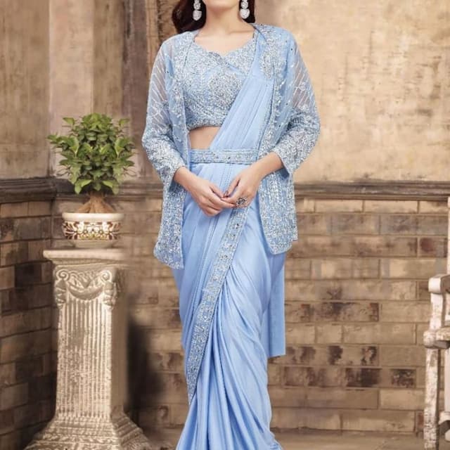 Sky Blue Lehenga Saree