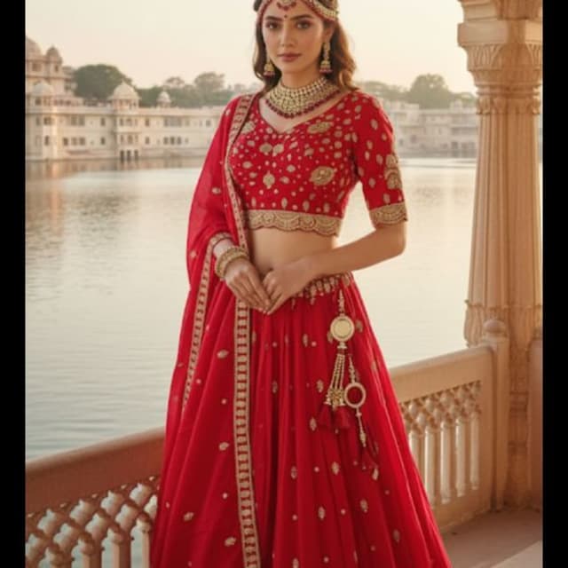 Red, Gold Lehenga Choli