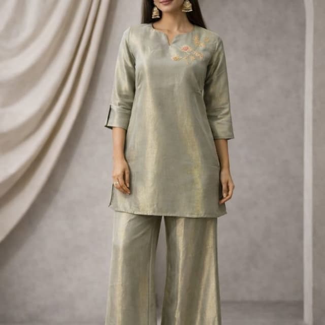 Sage Green with Gold Sheen Kurta and Palazzo Set