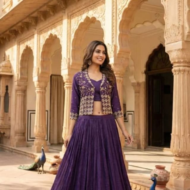 Deep Purple with Gold accents Lehenga Choli Set