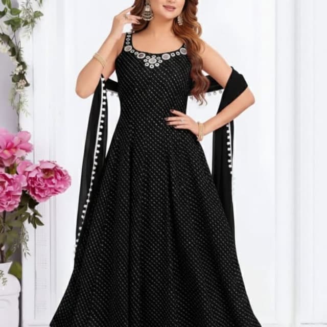 Black and White Anarkali Suit Set