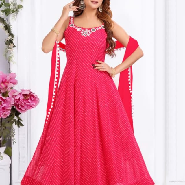 Rani Pink with White Anarkali Suit