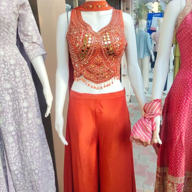 Orange, Gold, Pink accents Lehenga Choli