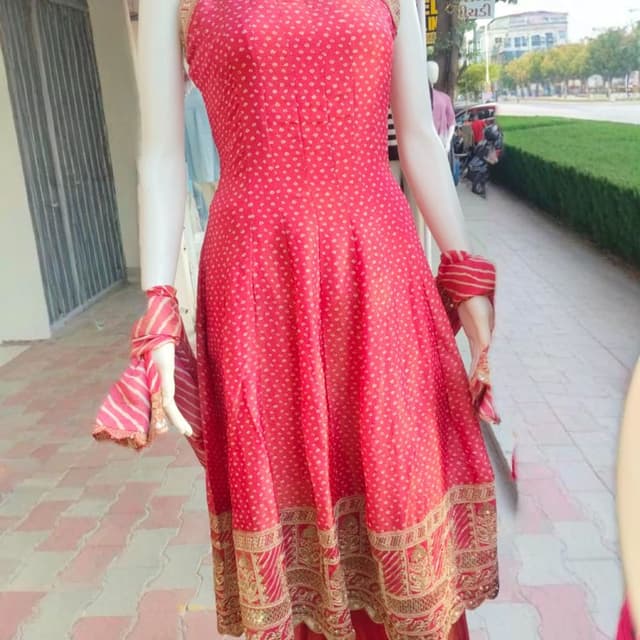 Red with gold accents Anarkali Suit
