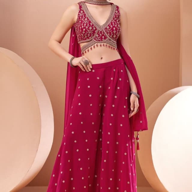 Deep Pink, Gold Lehenga Set