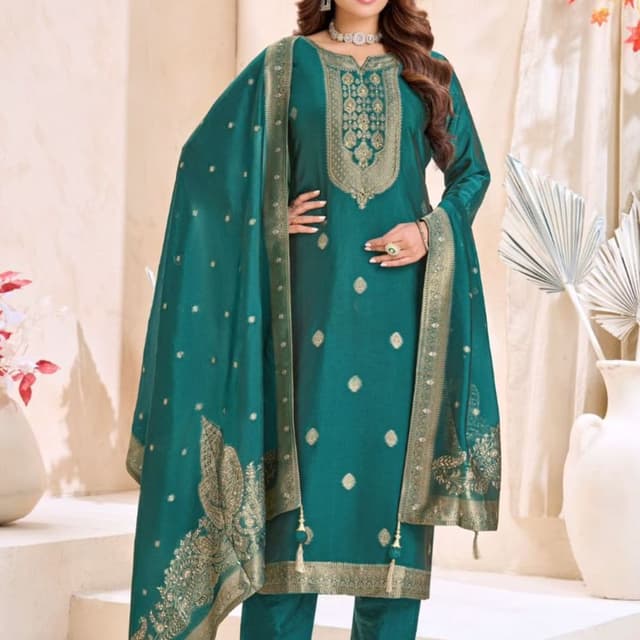 Teal green with gold accents Salwar Kameez