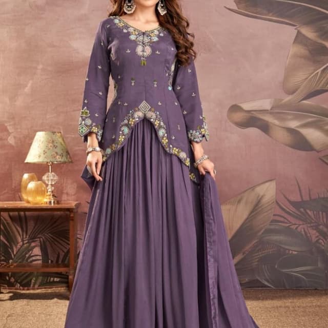 Lavender Purple with multicolor embroidery Anarkali Gown