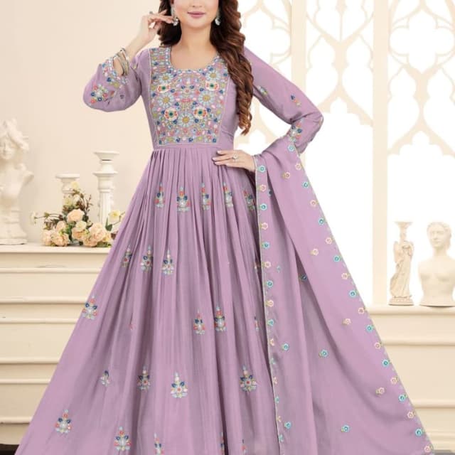 Lavender with multicolor embroidery Anarkali Suit
