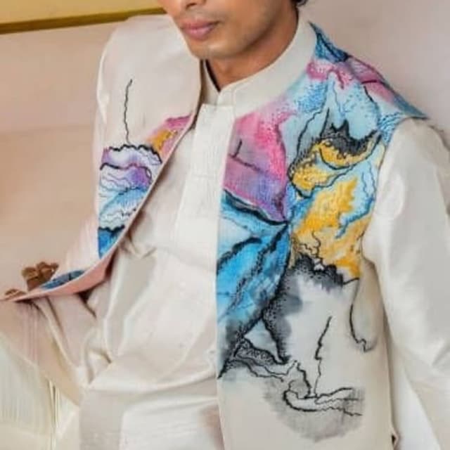Cream, Blue, Pink, Yellow, Black Nehru Jacket