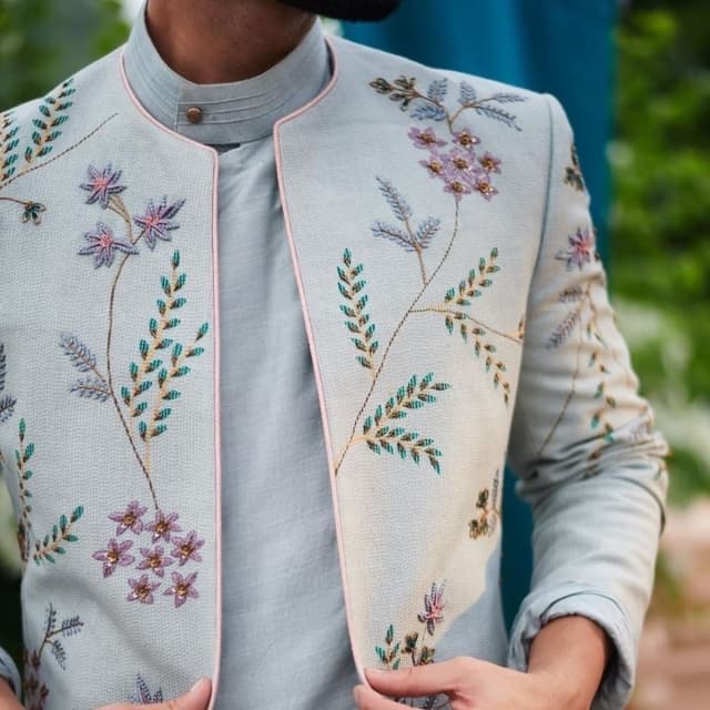 Sky Blue, Lavender, Green, Gold, Pink Bandhgala Jacket with Kurta