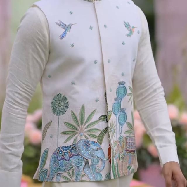 White, Blue, Green, Pink Nehru Jacket (Koti)