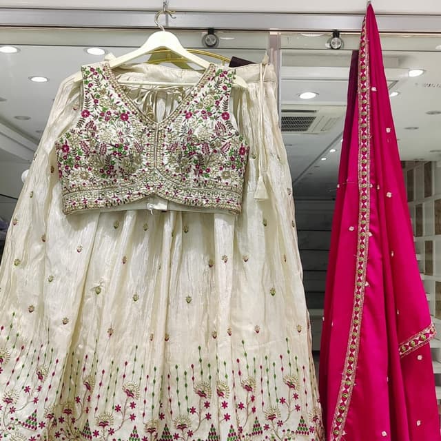 Ivory, Pink, Green, Gold Lehenga Choli