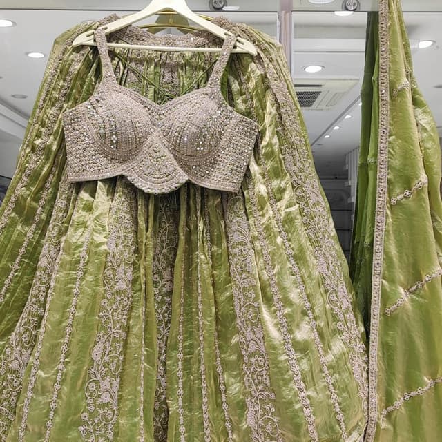 Lime Green with Silver and White Embellishments Lehenga Choli