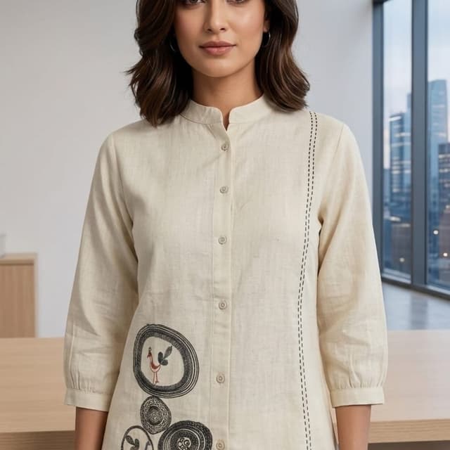 Off-white, Black, Red, Brown Tunic Shirt