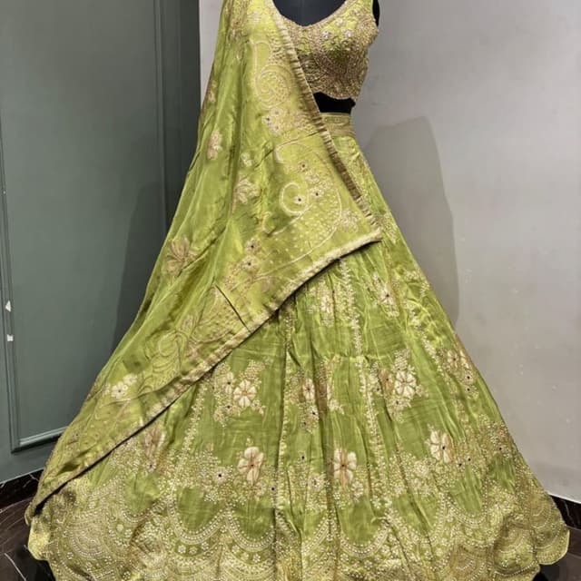 Lime Green with Gold Embellishments Lehenga Choli