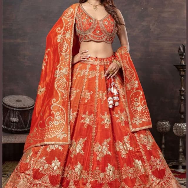 Orange and Gold Lehenga Choli