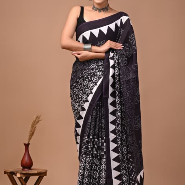 Black and White Saree