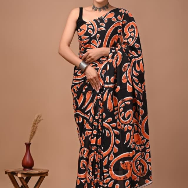 Black and Orange Saree