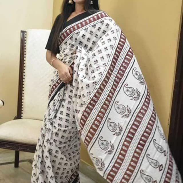 White, Black, Brown Saree