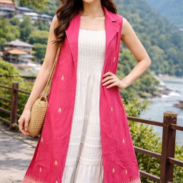 White, Pink, Yellow Dress with Jacket/Shrug