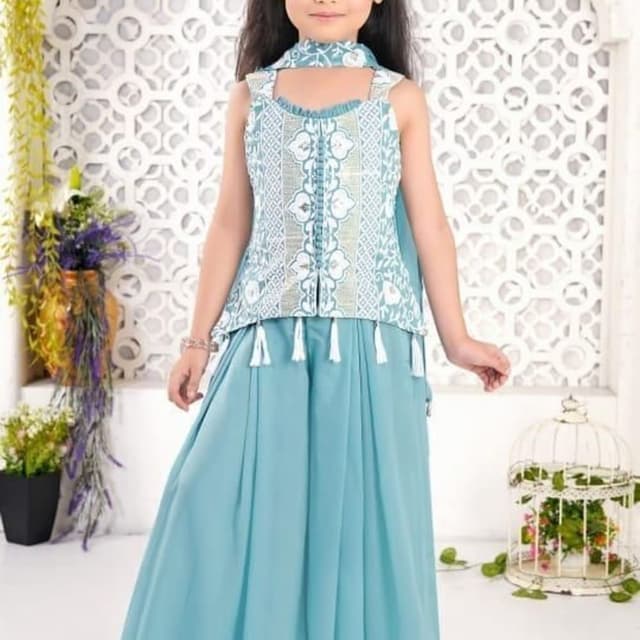 Light Blue, White Lehenga Choli