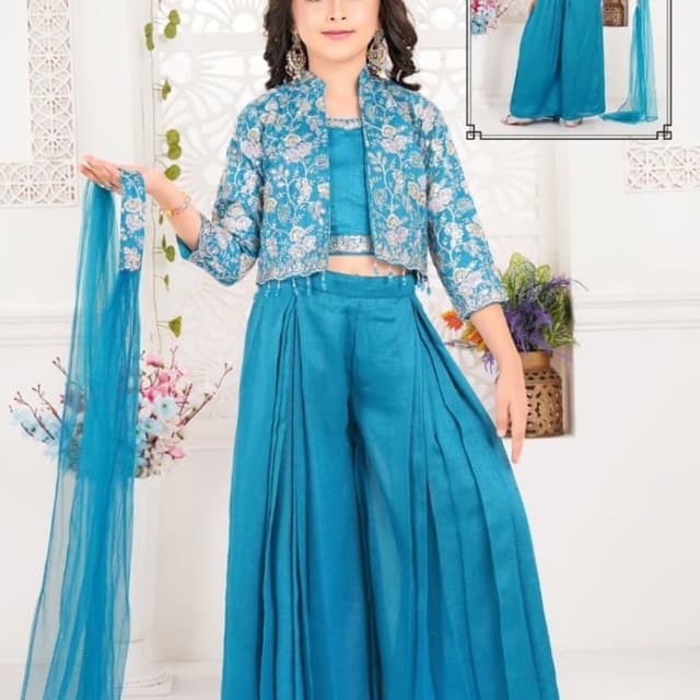 Teal Blue Lehenga Choli Set with Jacket
