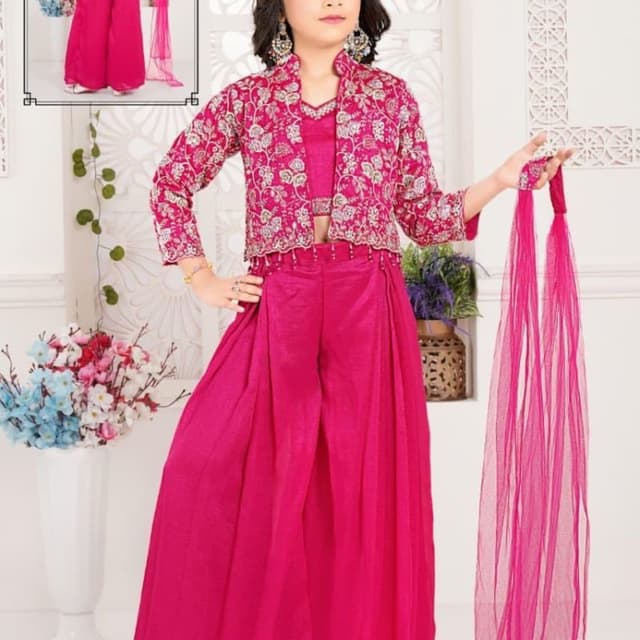 Hot Pink Lehenga Choli with Jacket and Dupatta