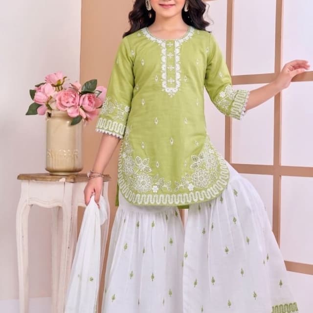 Light Green and White Sharara Set