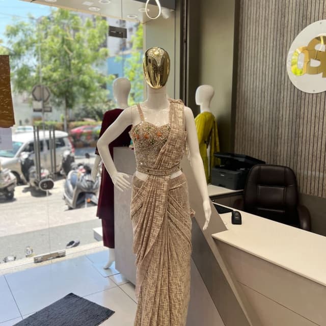Beige with gold accents Saree