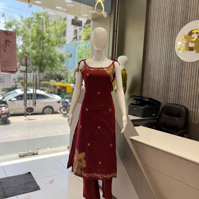 Maroon with golden embroidery Kurta and Pant Set
