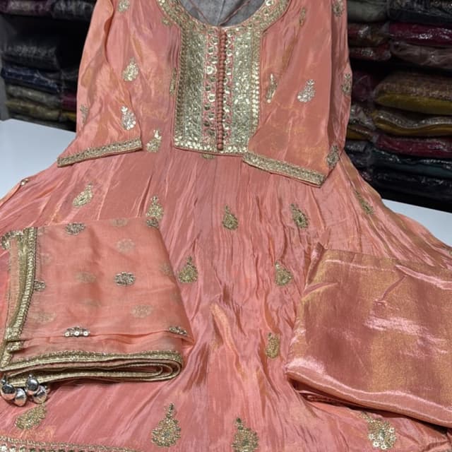 Peach with gold embellishments Anarkali Suit