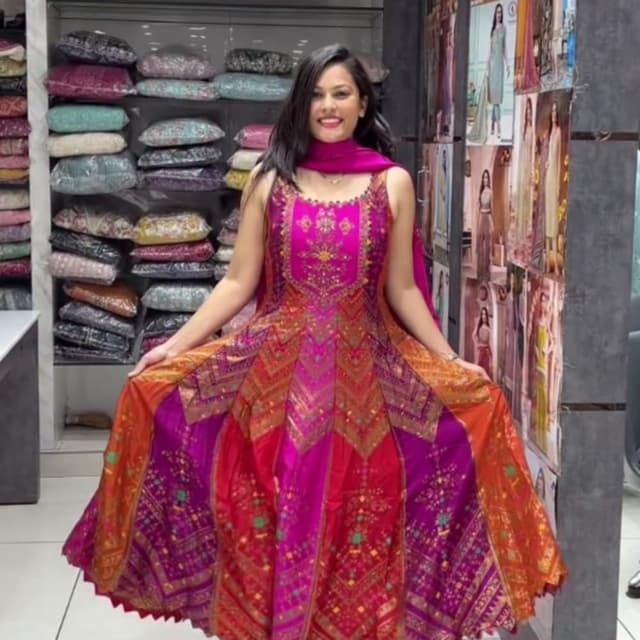 Magenta, Orange, Purple, Gold Anarkali Suit