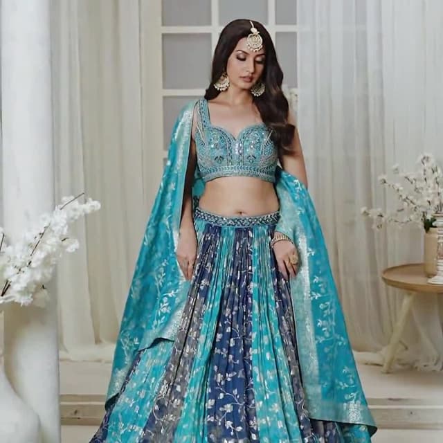 Teal, Navy Blue, Silver Lehenga Choli