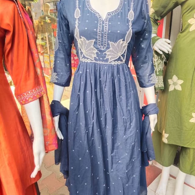 Navy Blue with White Embellishments Anarkali Suit