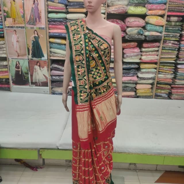 Red, Green, Gold Saree
