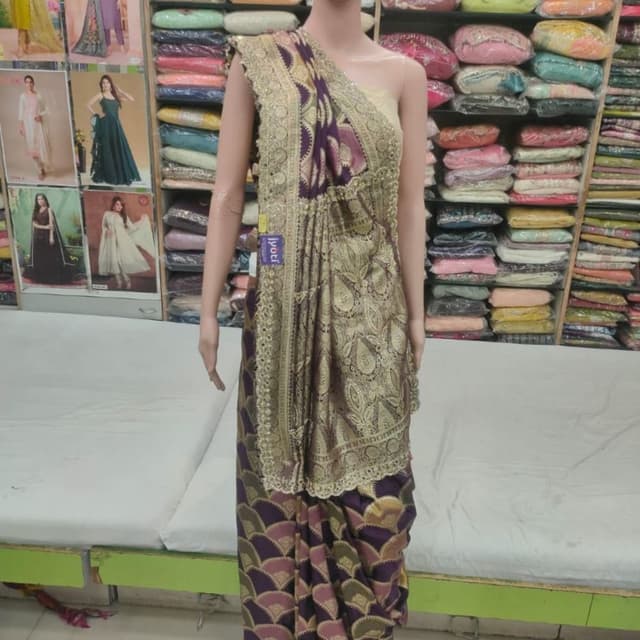 Deep purple, gold, maroon, olive green Saree