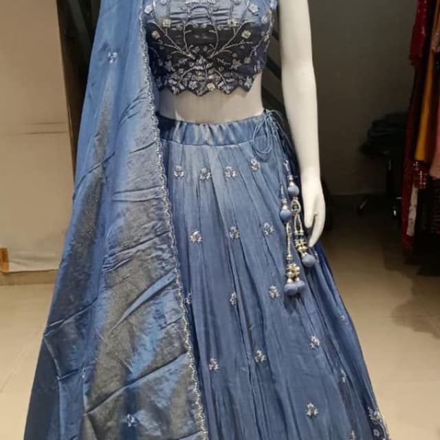 Steel Blue with Silver Embellishments Lehenga Choli