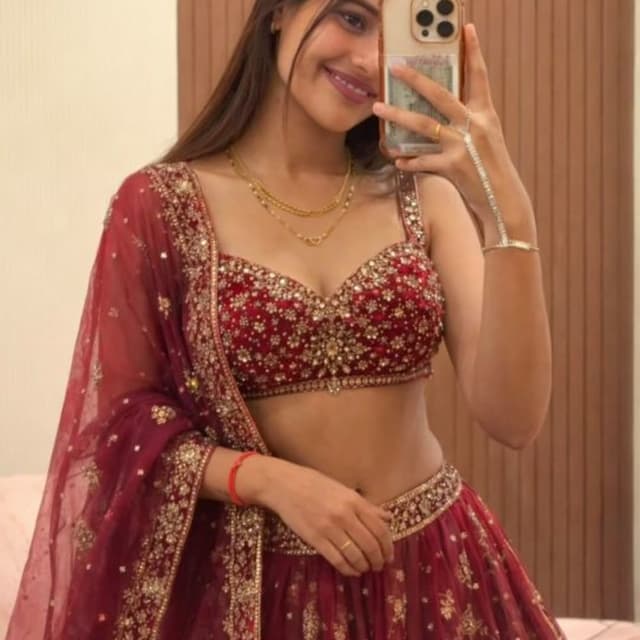 Deep Red with Gold Embellishments Lehenga Choli